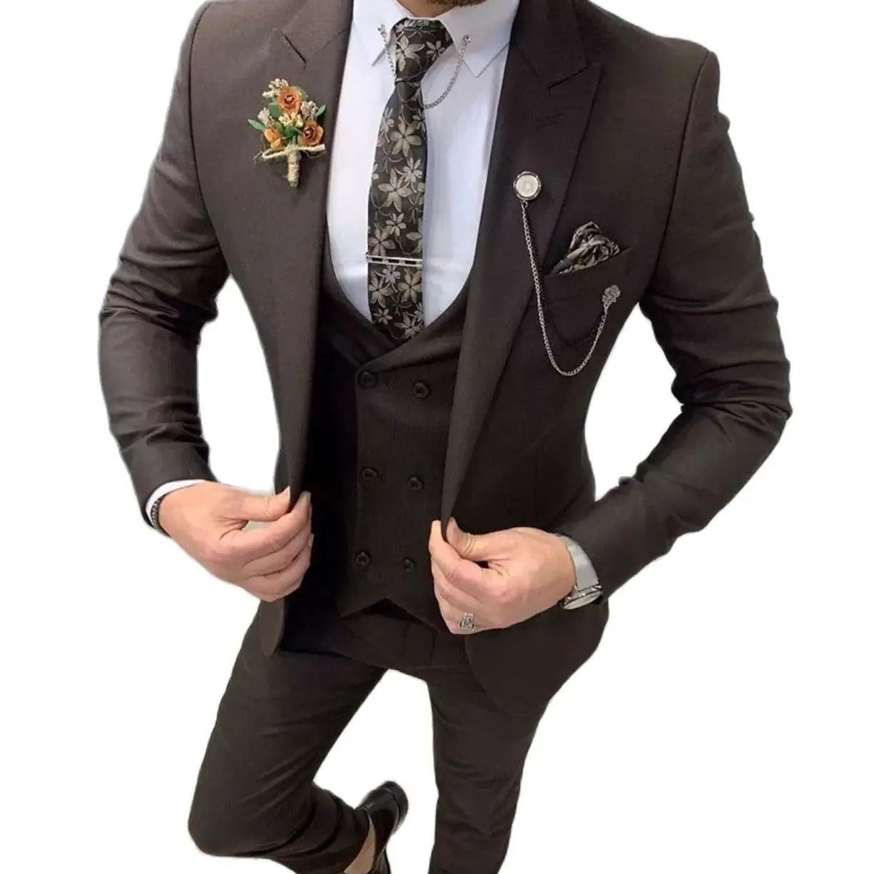 

Костюм мужской свадебный яркий бордовый, смокинг для жениха, приталенный Блейзер, 3 предмета, пиджак, брюки, жилет