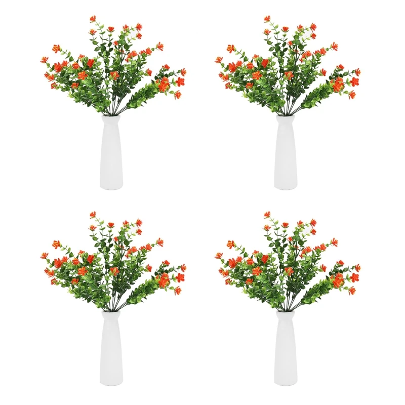

32Pcs Artificial Flowers Outdoor Uv Resistant Plants, 32 Branches Faux Plastic Greenery Shrubs Plants Orange