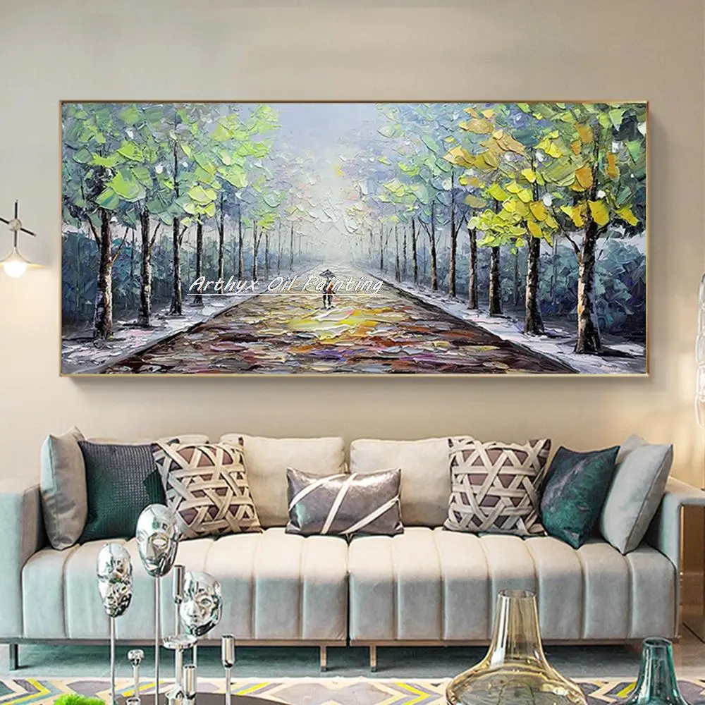 

Arthyx Hand Painted Thick Texture Trees Landscape Oil Painting On Canvas Wall Art Modern Picture For Living Room Home Decoration
