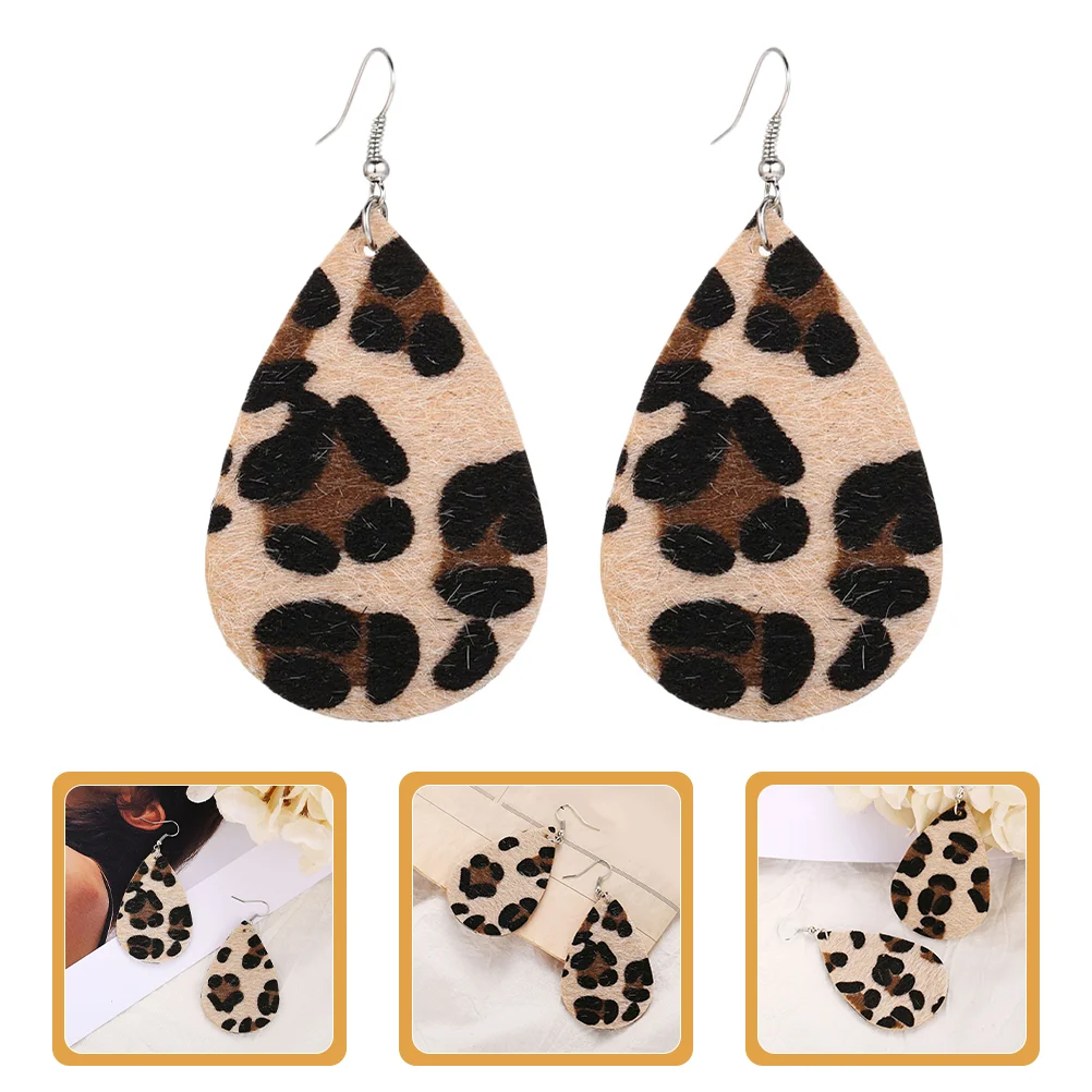 2 пары сережек-капель из искусственной кожи с леопардовым принтом милые висячие