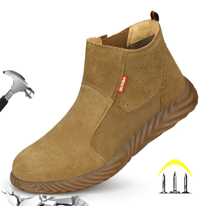 

CHNMR Men's Indestructible Safety Shoes Anti-Smash & Anti Puncture Platform Boots Men Insulated Non Slip Botas Cafe Hombre