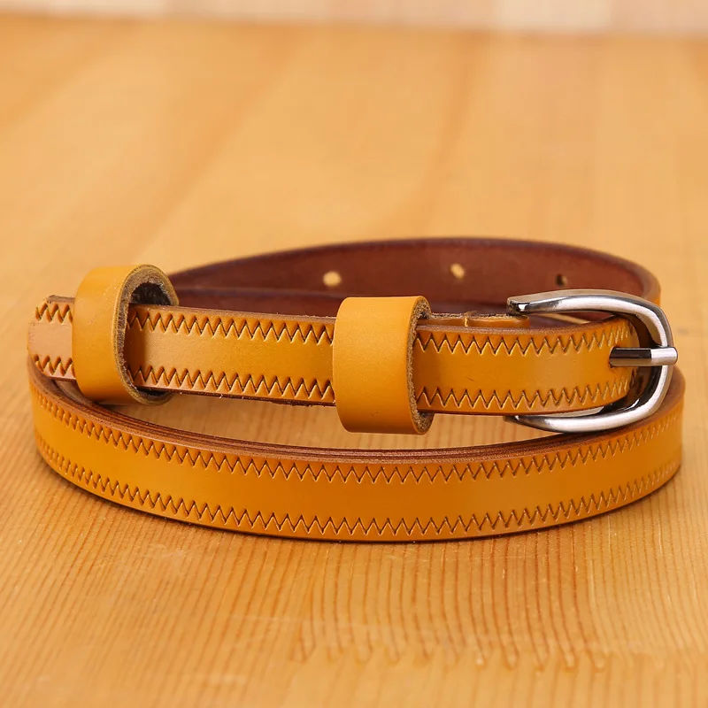 Narrow genuine leather belts for women Fashion Pin buckle waist belt female for jeans Cow skin girdle for dresses width 1.4 cm