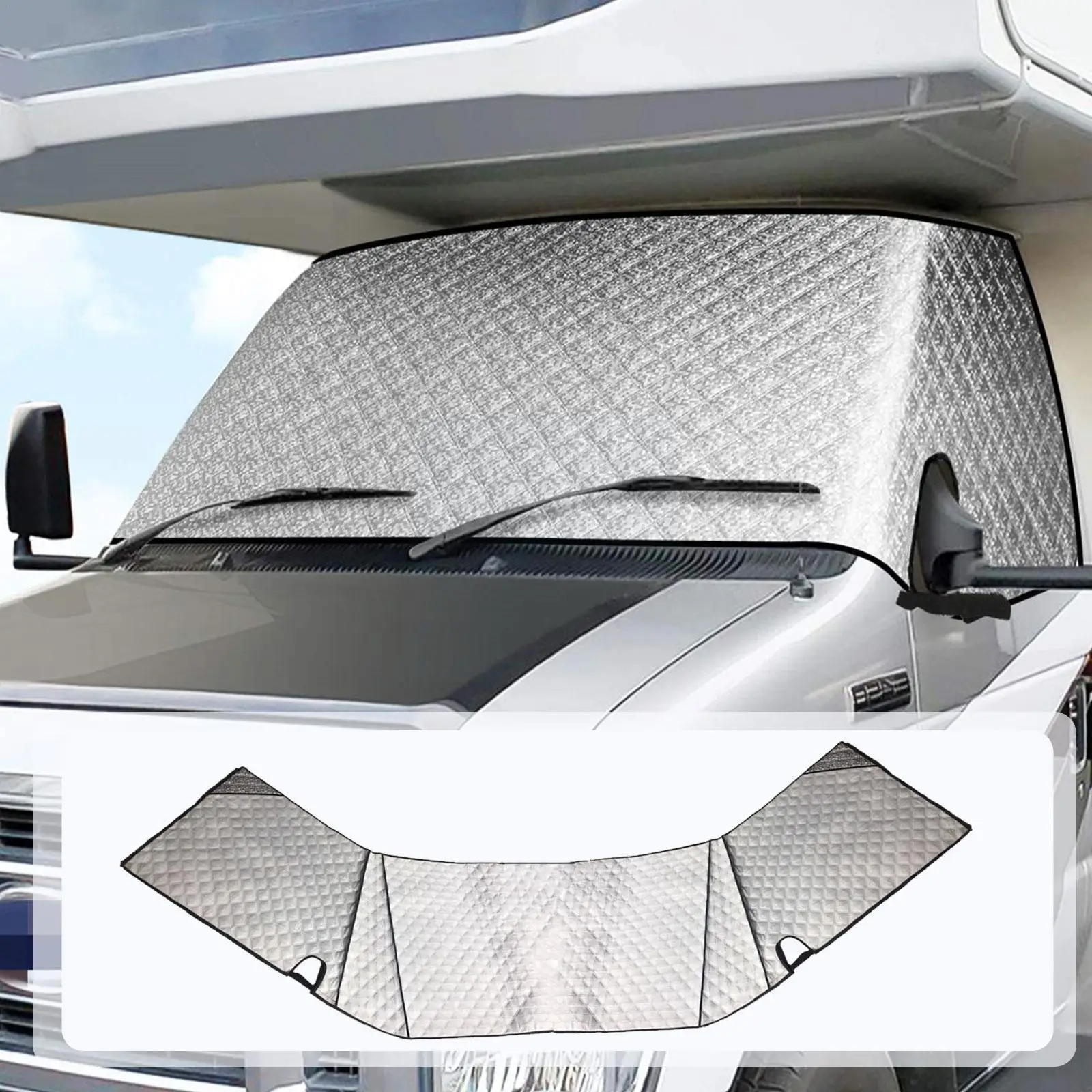 

Rv Windshield Sunshade Cover, For Class C 1997-2022 Motorhome Windshield Cover 4 Layers With Mirror Cutouts E0p5