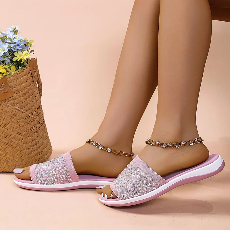 

Women's Casual Shoes Summer Open Toe Female Sandals Slip On Beach Slippers Fashion Design Round Toe Ladies Shallow Flats Slides