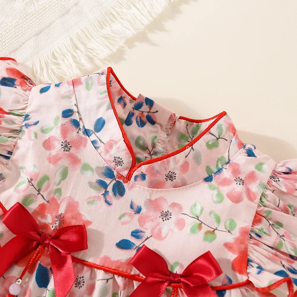 Детская юбка в китайском стиле милые летние цветы Бабочка со стоячим воротником