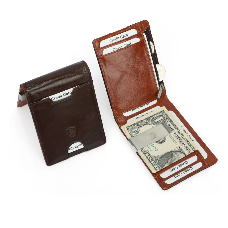 

For Walet Credit Note For Pocket Coins Money Business Bifold Money Leather Holder Cards Men Clamp Clip Wallet Genuine Purse