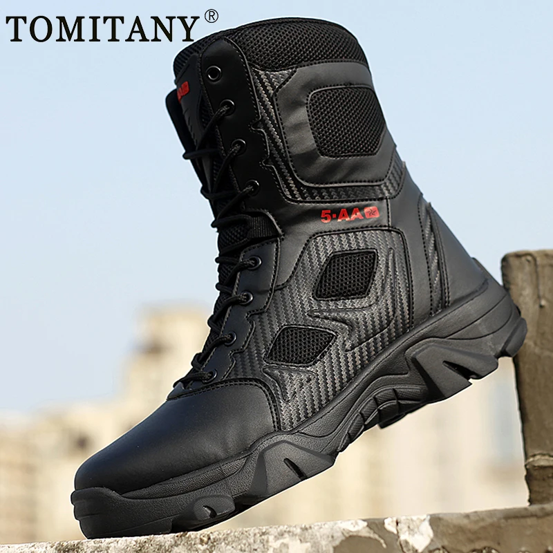 US Men Shoes 2022 Men Combat Tactical Boots Ankle Work Safety Shoes SWAT Desert Boots Male Waterproof Motorcycle Shoe Size 39-48