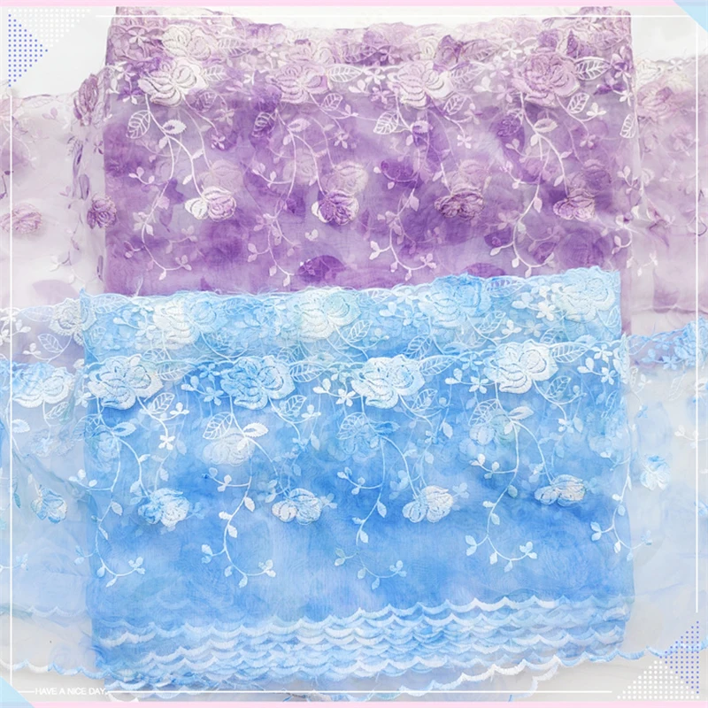 

14 ярдов кружевная вышивка с двух сторон Обрезка платья гипюр с розовыми цветами отделка кружевная ткань «сделай сам» Швейные аксессуары