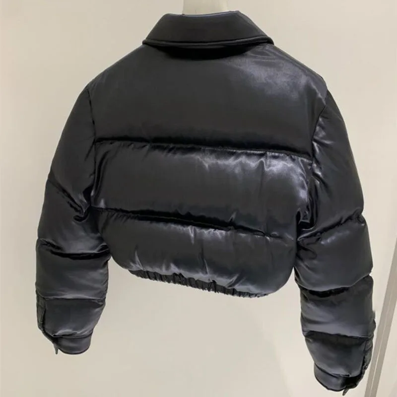 Casual Thickened Cropped Down Jacket Female 2022 Autumn and Winter Loose Fashion Woman Long Sleeve White Duck Down Puffer Coat