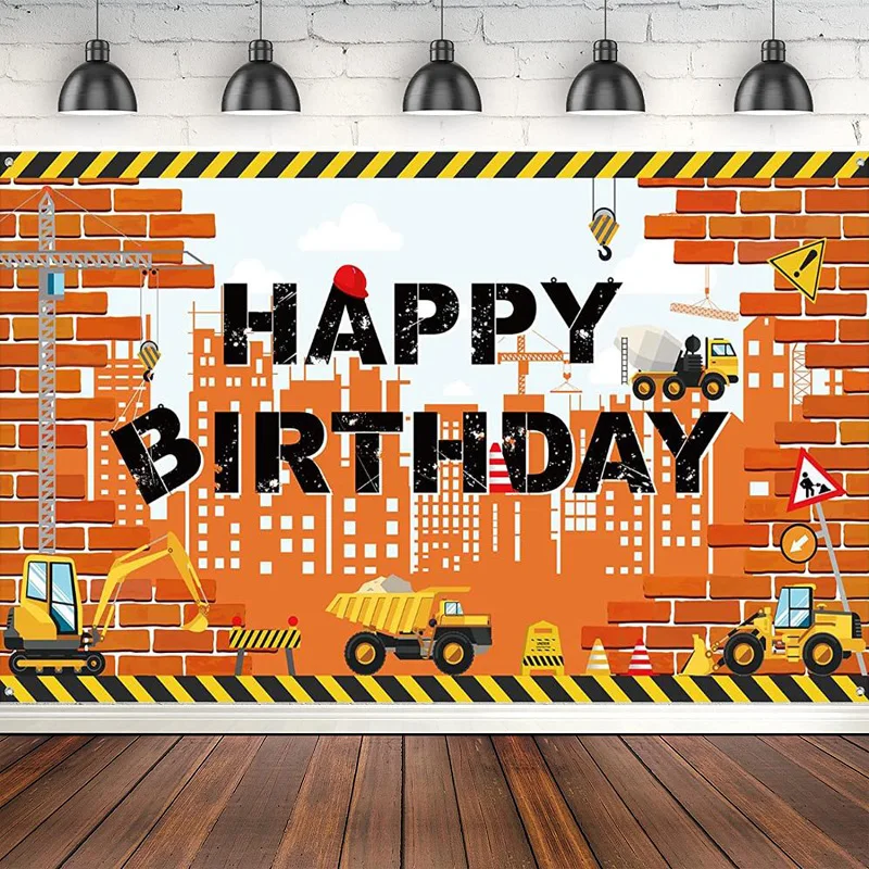 

Construction Dump Truck Photography Backdrop Excavator Crane Digger Background Banner Birthday Party Decoration Supplies Poster