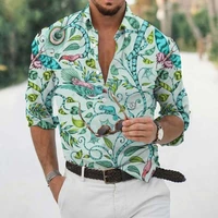 luxury 3d print shirtss for men casual slim flower long sleeve harajuku hawaii mens shirts prom party tops clothing cardigan