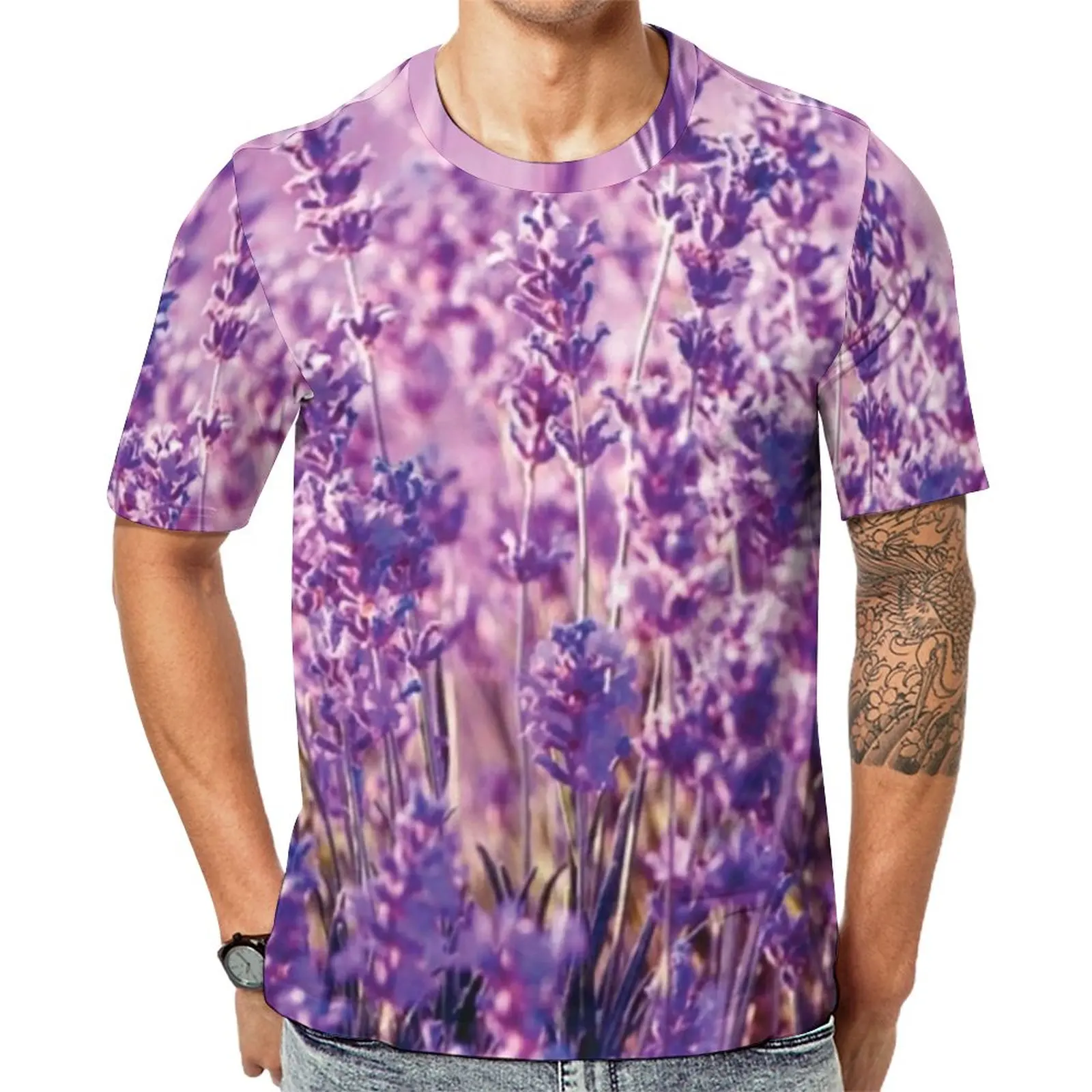 

Лавандовая футболка с фиолетовым цветочным принтом, мужские трендовые футболки, оригинальные футболки с коротким рукавом, уличный стиль, Одежда большого размера в подарок