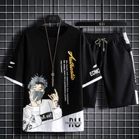 casual 2022 summer 2 piece sets mens short sleeved t shirts and short length pants suits streetwear youth teesshorts trousers