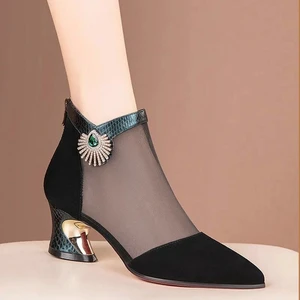 Womens Shoes New Summer High Heels 2022 Womens Leather Shoes Cutout Mesh Sandals Womens Shoes Zapatos Mujer