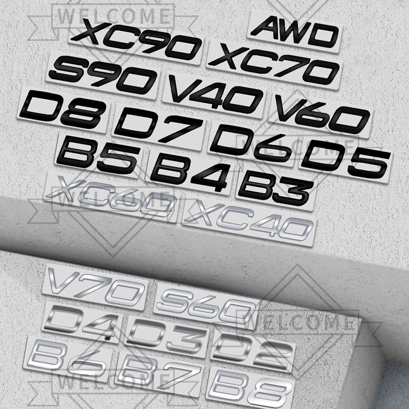 

3D Car Stickers For Volvo XC40 XC60 XC90 XC70 V60 V40 V70 S90 S60 D2 D4 B5 B4 B2 AWD Emblem Auto Body Letter Badge Trunk Decal