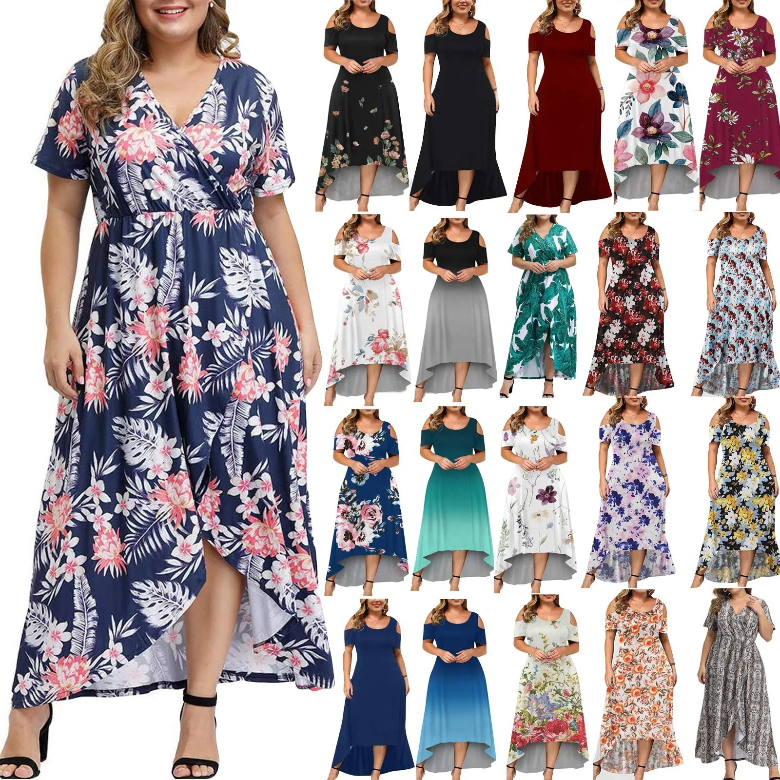

Female Clothing Casual Skin-Friendly Elegant Floral Flower Printed Round Ladies 2023 Summer Classic And Versatile Dress Vestidos