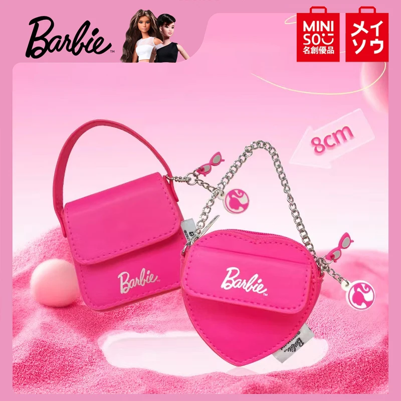 

Popular Miniso Kawaii Barbie Pink Universal Bluetooth Headphone Protection Pu Bag Cute Girls Y2K Exquisite Mini Bag Holiday Gift