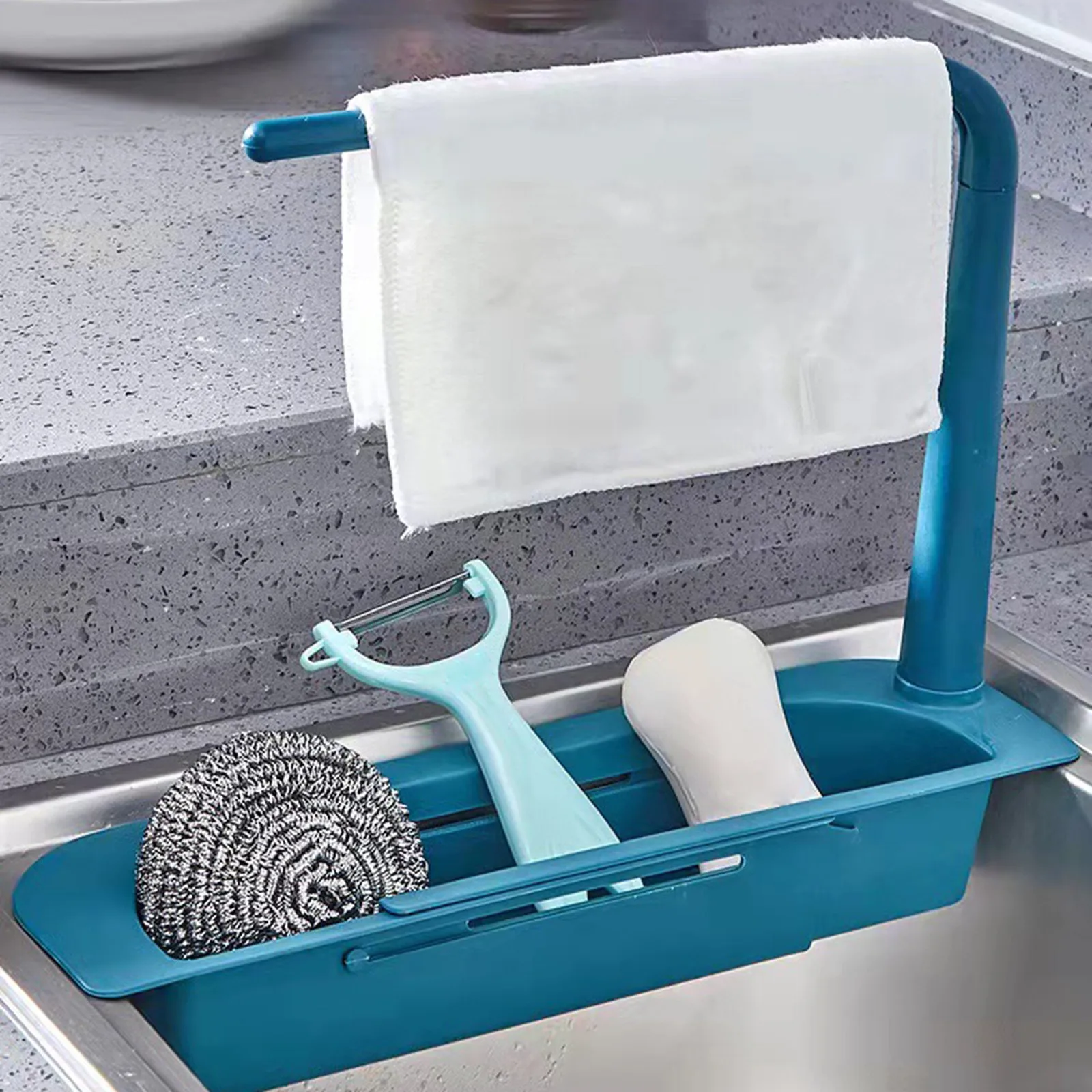 Купи Telescopic Rack Shelf Kitchen Sink Organizer Soap Sponge Holder Sink Drain Racks Storage Basket Kitchen Gadgets Accessories Tool за 100 рублей в магазине AliExpress