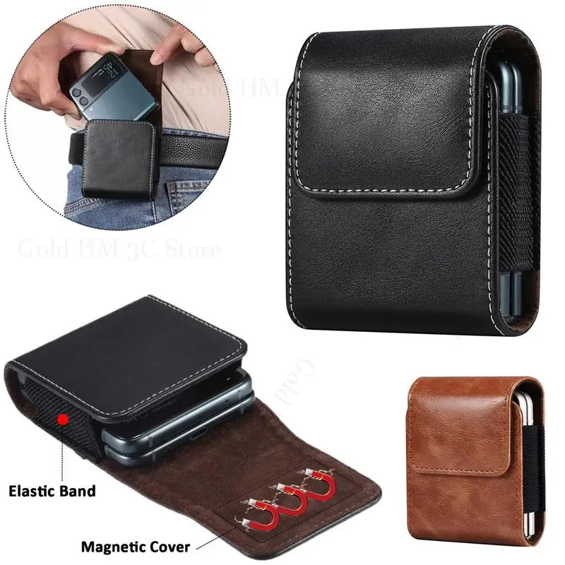 

Leather Phone Pouch For Motorola Razr 40 Ultra 5G Magnetic Flip Case Funda For Moto Razr Plus 2023 Gen 4 3 2 Waist Clip Belt Bag