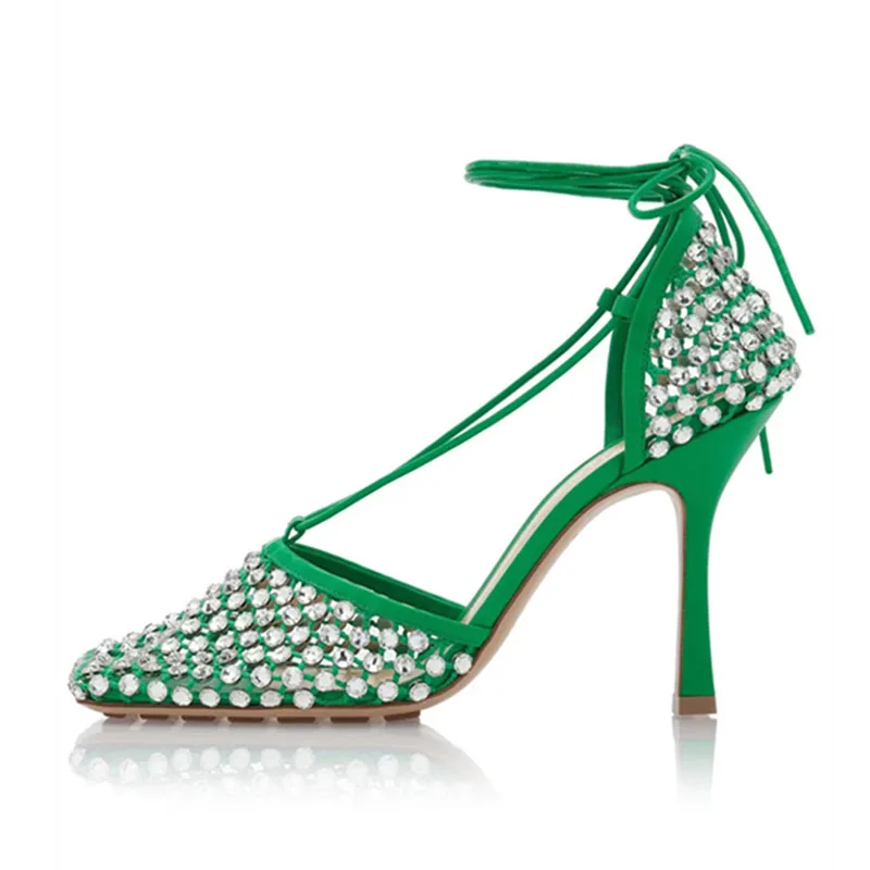 

Arden Furtado 2023 Summer Stilettos heels women's Sandals Square toe hollow out Cross strap Sexy Crystal Fashion sandals