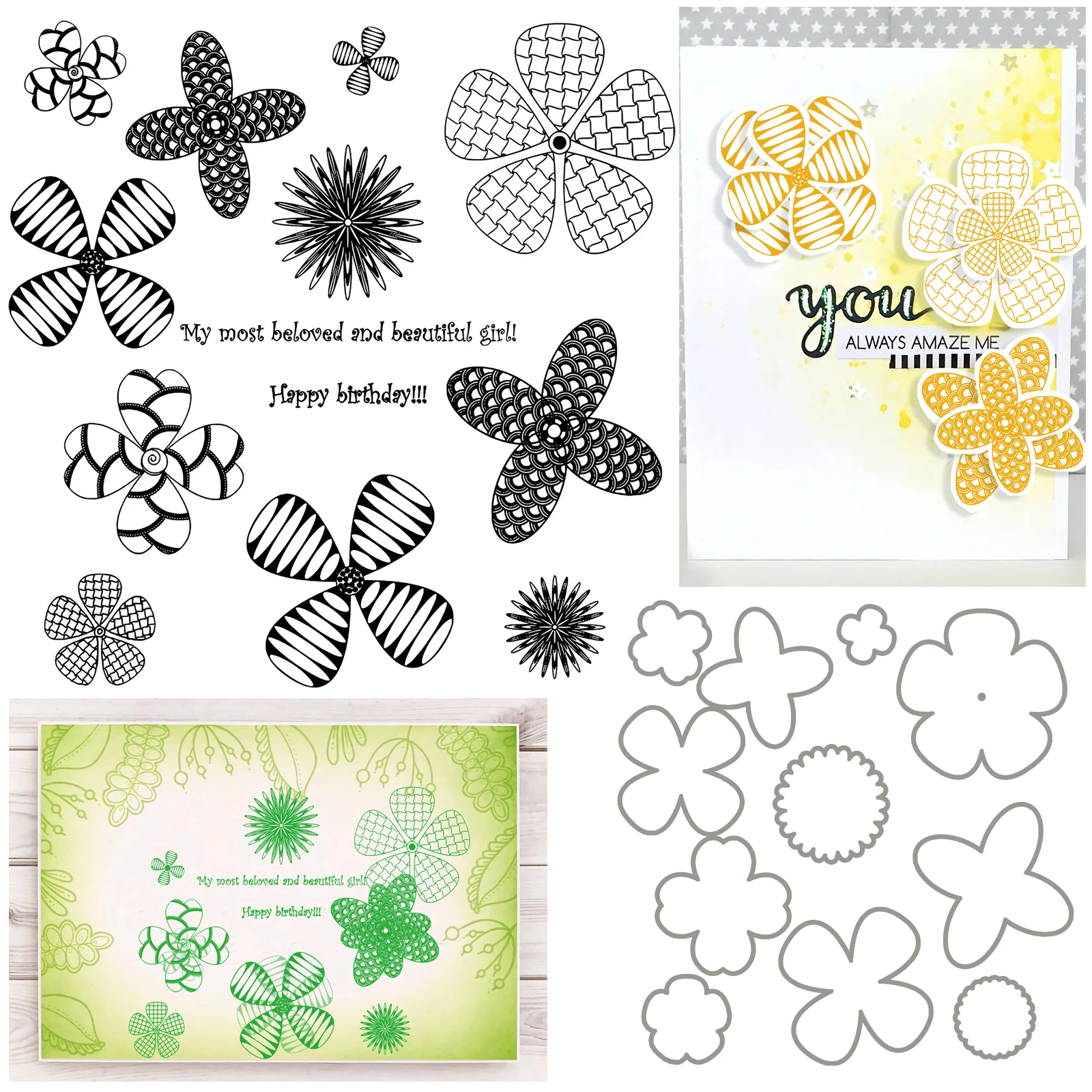 

AZSG Pretty Four Leaf Clover Cutting Dies and Clear Stamps For DIY Scrapbooking/Card Making/Album Decorative Fun Crafts Cut Die