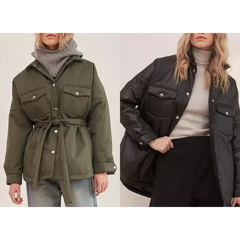 2022New Spring Turn Down Collar Parkas Women Fashion Tie Belt Coats Women Elegant Single Breasted Cotton Jackets Female Ladies