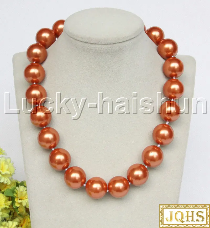 

Genuine 18" 20mm Round Light Coffee South Sea Shell Pearls Necklace Gold Plated Clasp J12851