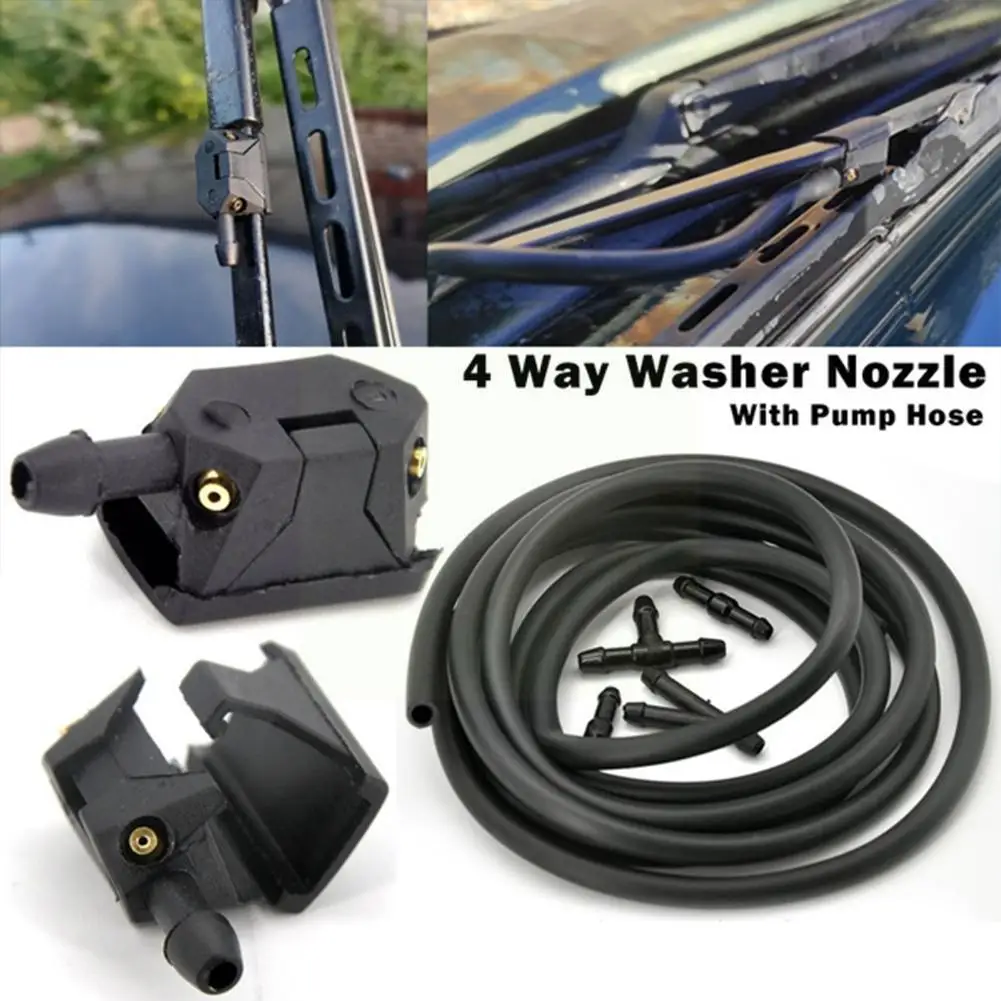 

Universal Mounted Onto 8/9mm Arm Car Windscreen Washer Water Pump 4 Pipe Hose Jet Nozzles With Way Spray Adjusted Wiper Bla K1o8