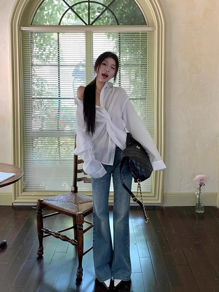 Huax Day Hair Уникальная шикарная маленькая рубашка с узлом Design Sense Свободные рубашки