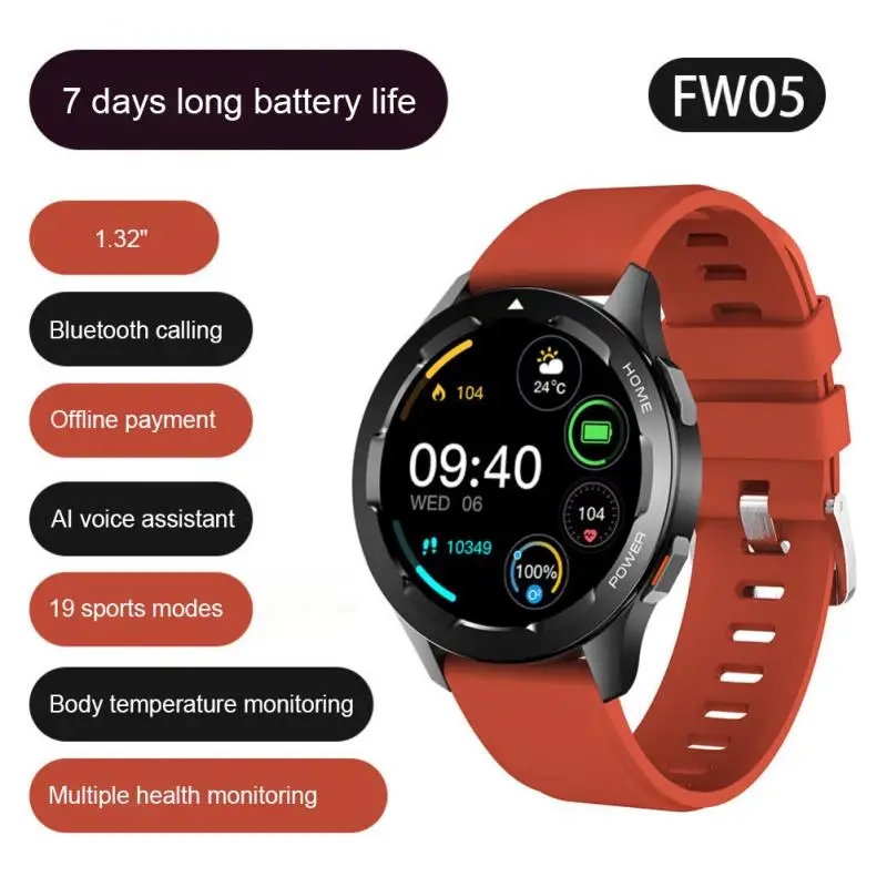 

New FW05 Bluetooth Calling Smart Watch Men's Sports Smart Watch NFC Access Control Temperature Heart Rate Oxygen Monitoringwatch