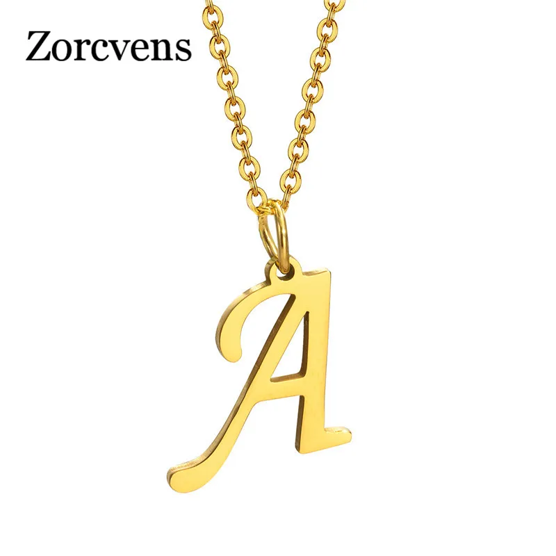 

ZORCVENS Gold Color Alphabet Necklaces For Men and Women 26 Letters Pendant Necklace Stainless Steel Choker Female Jewelry
