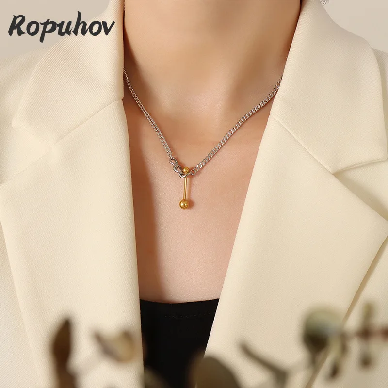 

Ropuhov Woman New Design Chain Balance Ball Match Chain Thick Chain Necklace Clavicle Chain Titanium Steel Jewelry