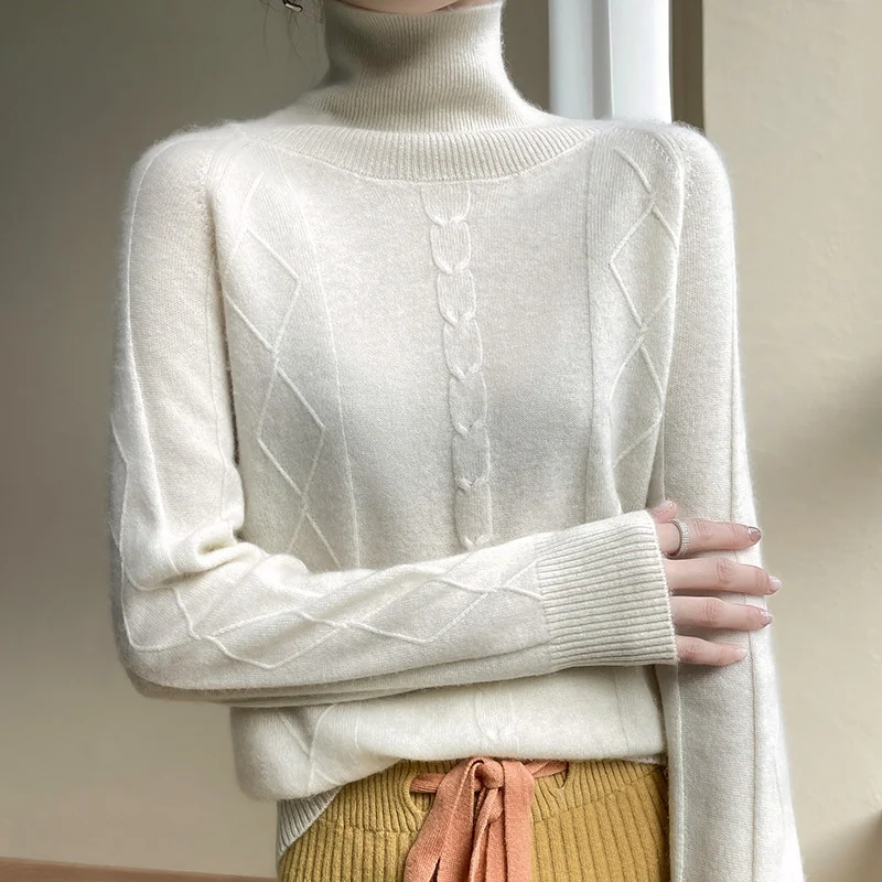 

Autumn and Winter 2022 New 100% Pure Woolen Sweater Women's High Collar Versatile Knit Undercoat Loose Slim Pullover Sweater