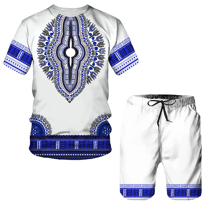 2023 Men's Outfit Summer Short Sleeve T Shirt Set Fashion 2 Piece Streetwear 3D Printed Oversized  Sportswear Men's