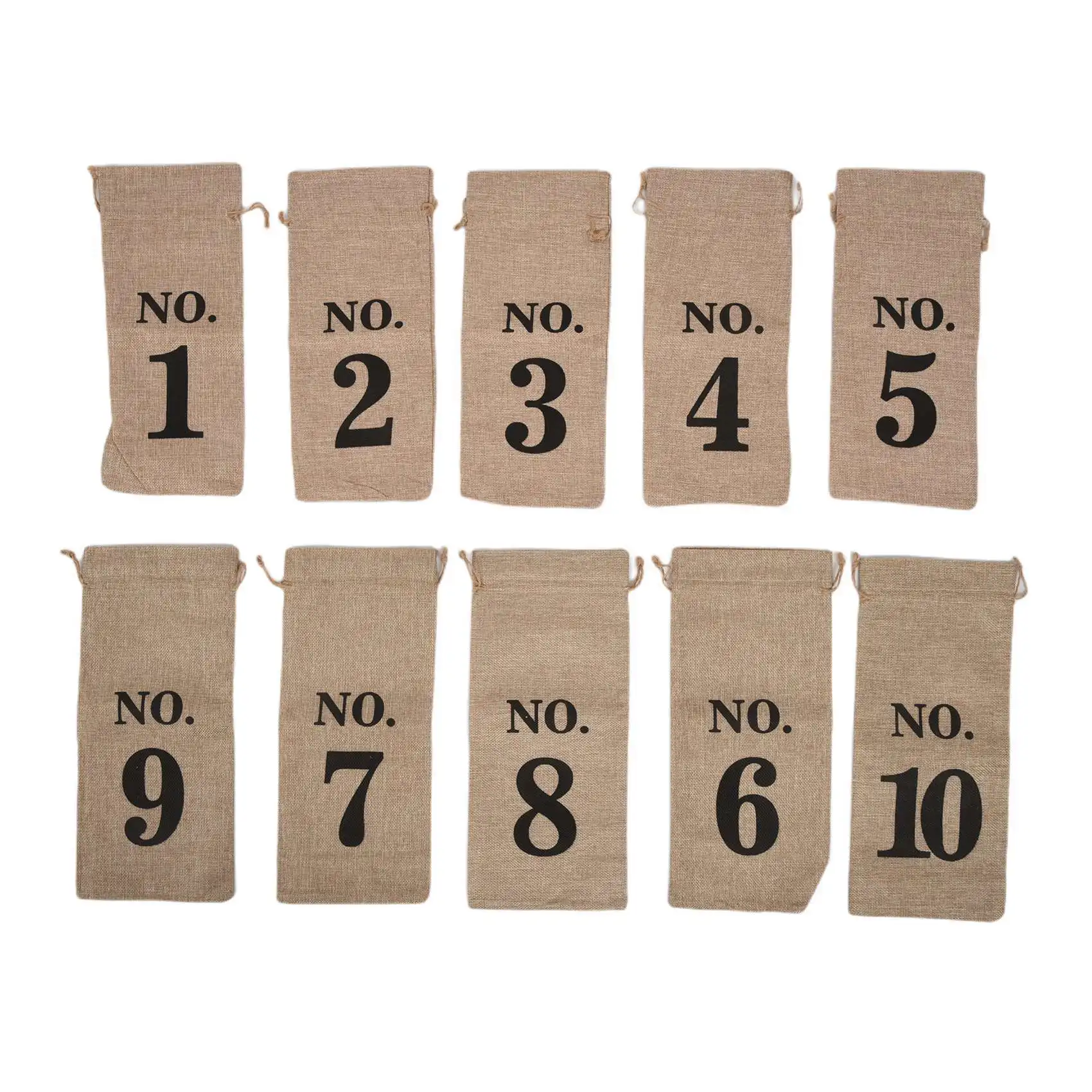 

10Pcs Jute Wine Bags, 14 x 6 1/4 Inches Hessian Numbered Wine Bottle Gift Bags with Drawstring for Blind Wine Tasting