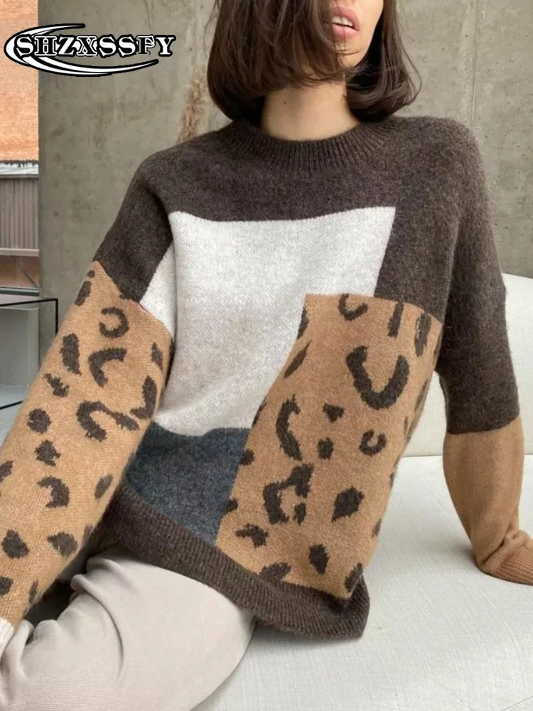 

Leopard Women's Sweater New Vintage Loose Knitting Pullover Women O-Neck Spring/Autumn Long Sleeves Fashion Women Sweaters 2022