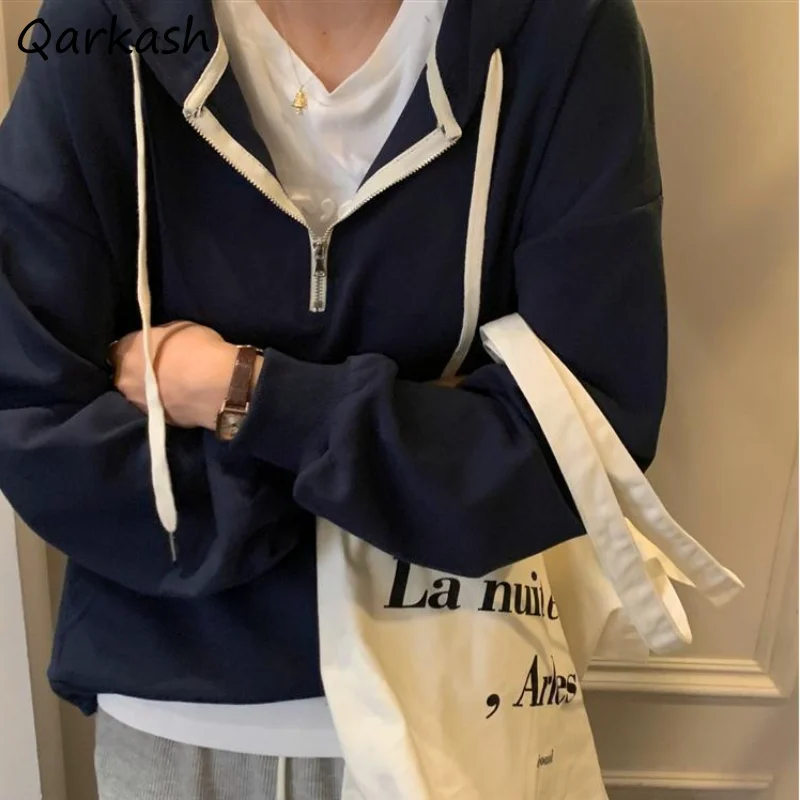 

Hoodies Women Patchwork Panelled Cozy Spring Ulzzang Preppy Style Fashion Casual All-match Daily Chic Clothing Femme Students