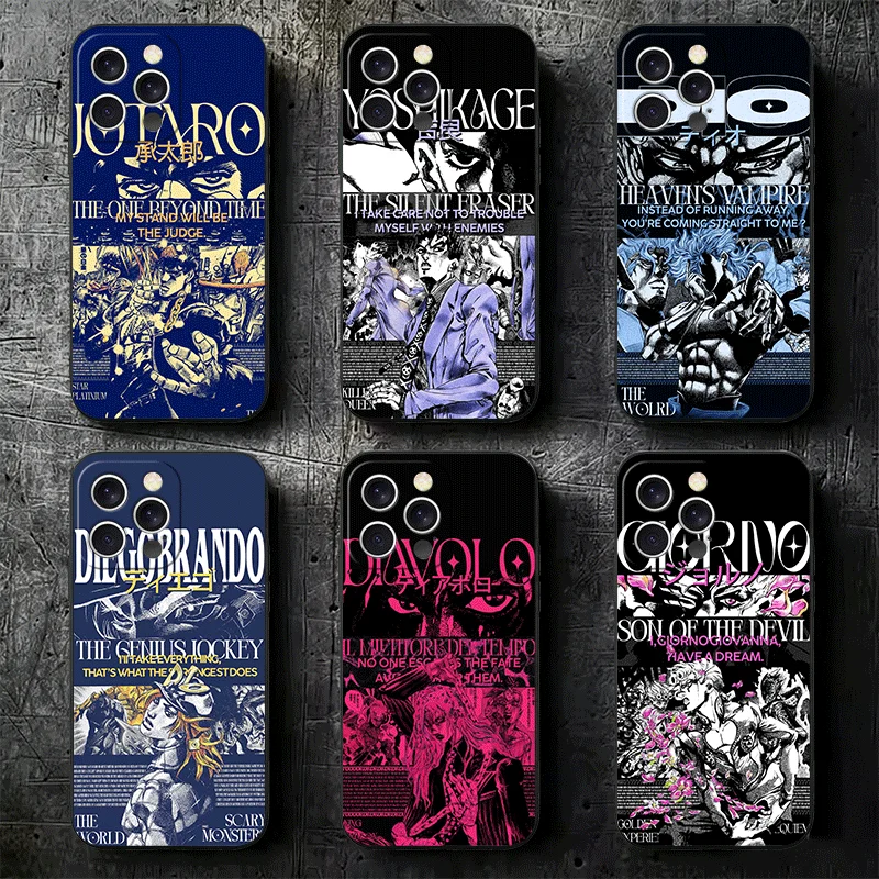 Фото Чехол JoJo Adventure Cool Soft для iPhone 11 13 14 15 16 Pro Max 17 Air 16E 12 Mini 7, черный, задняя крышка №1
