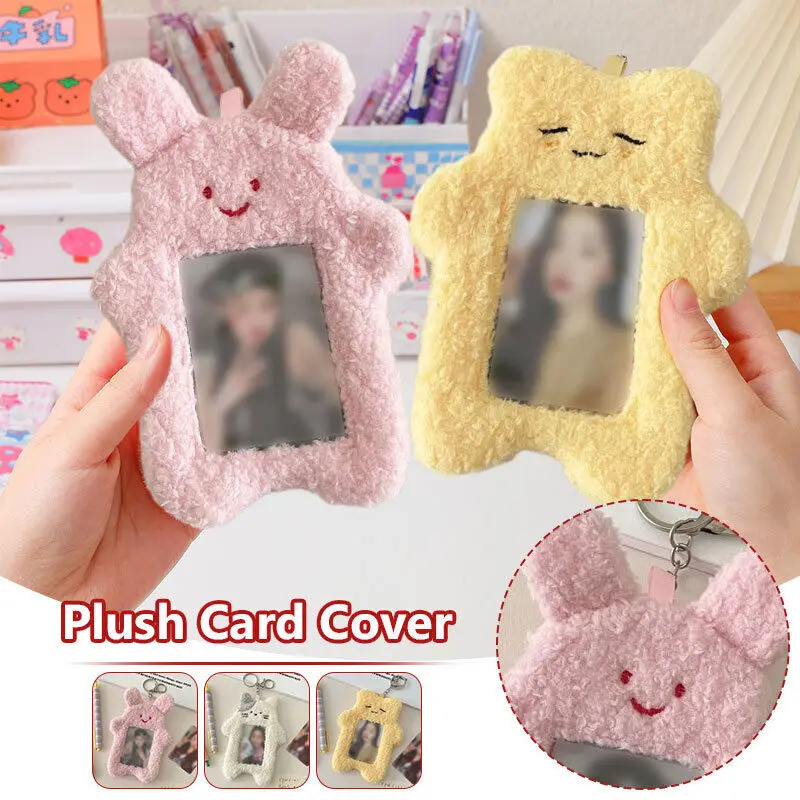 

Kawaii Kpop держатель для фотокарт милый Медведь Кролик плюшевый корейский Idol фотоальбом рукав для фотоальбома искусственная Id карта чехол с брелоком сумка Подвеска