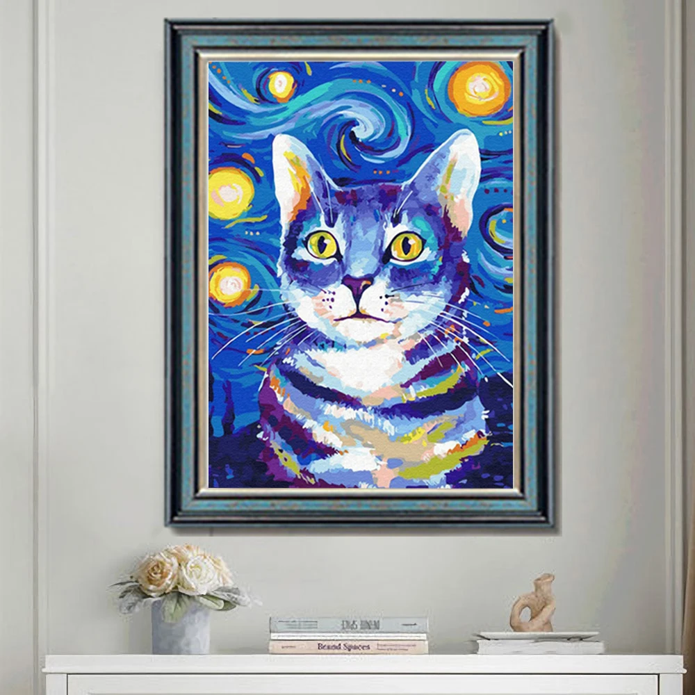 

DIY Diamond Painting 5D Animal Mosaic Painted Cat Full Diamond Embroidery Rhinestone Cross Stitch Kit Home Decor