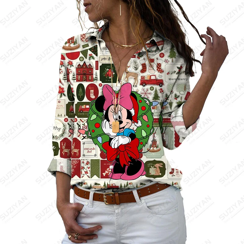 

Camisa 2022 New Design Mickey Mouse Long-Sleeved Blous Casual Shirt Women'S Fashion Temperament Long Sleeve Shirt