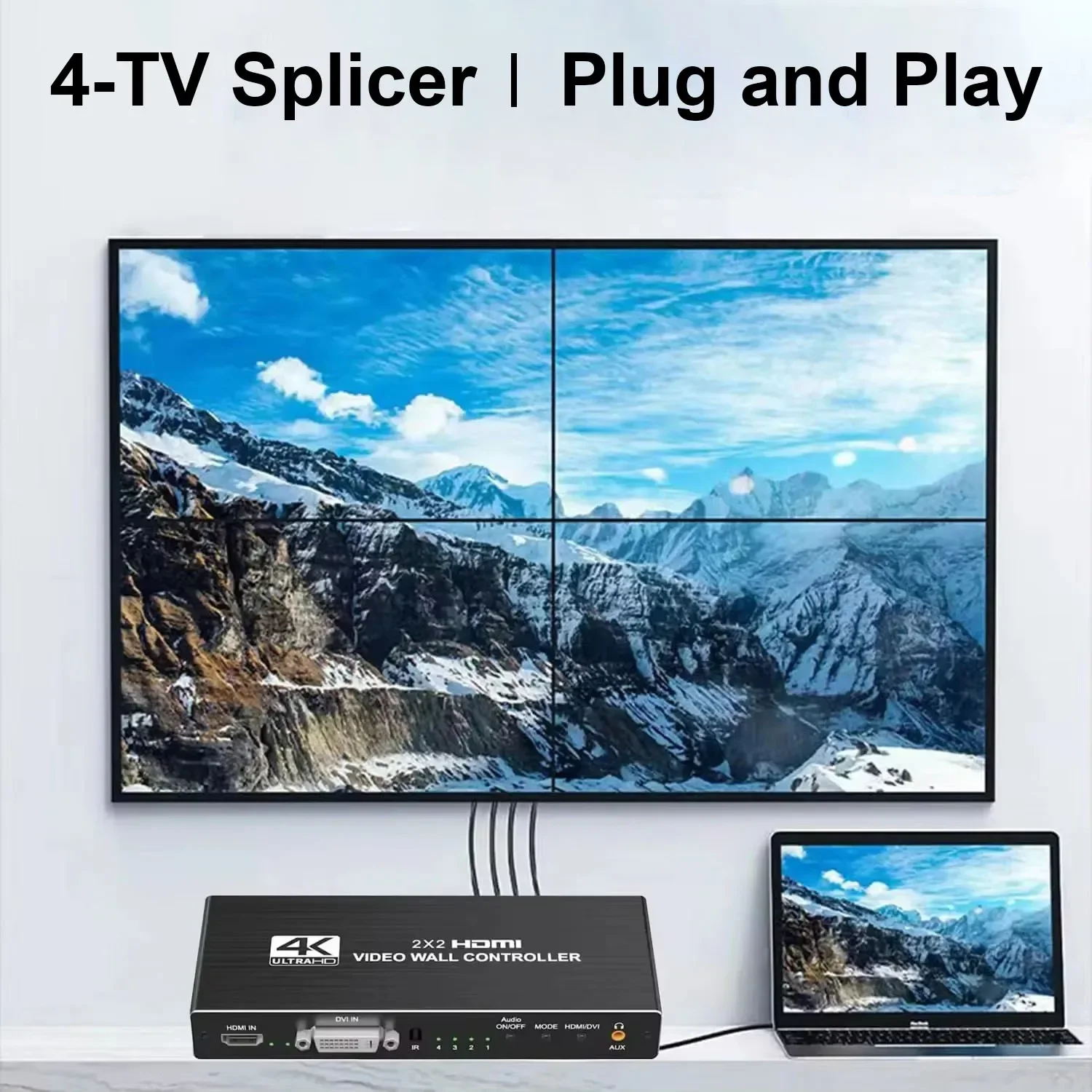 

Контроллер видеостены 2X2 1080P 4K DVI HDMI Процессор видеостены 1x2 1x4 1x3 2x1 3x1 4x1 Многоэкранный процессор ТВ Видеосварщик