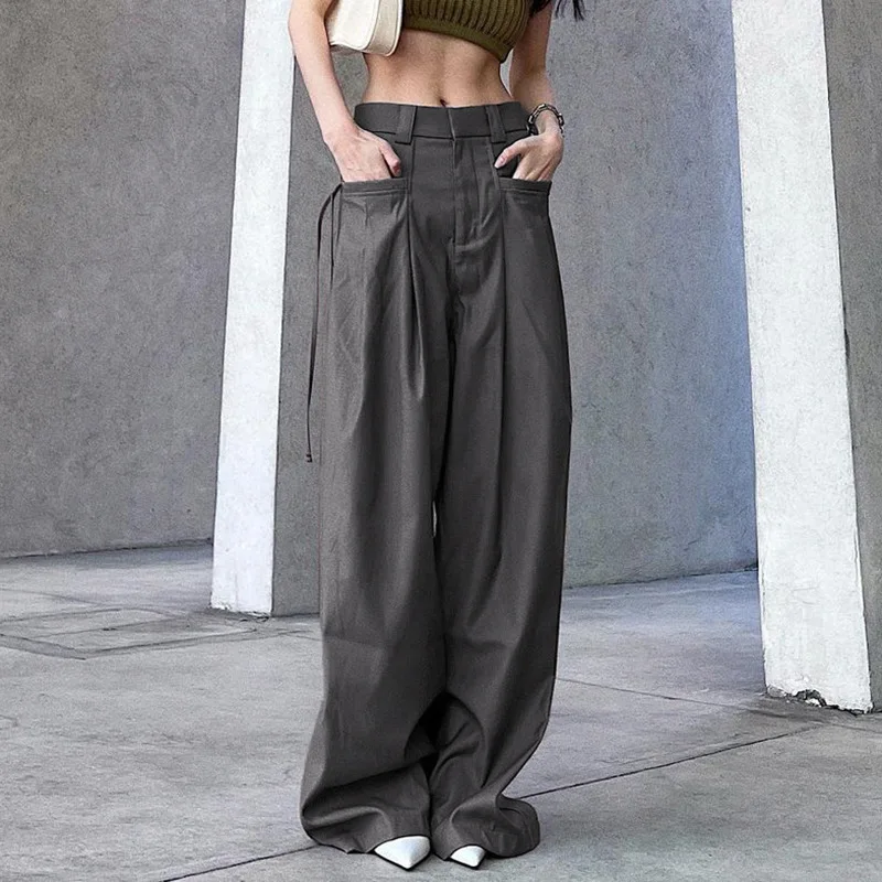 

Low Waist Cargo Pants Women Sweatpant Drawstring Pockets Baggy Wide Leg Trousers Y2K Fashion Jogger Relaxed Cinch Pants
