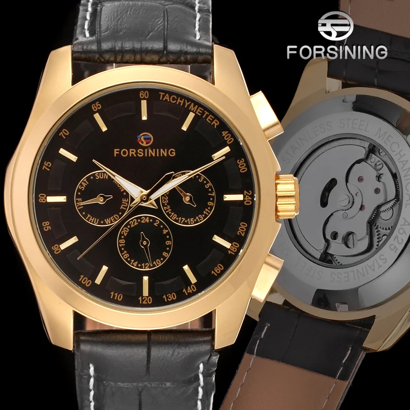 FORSINING FSG6625M3G1 новые автоматические Модные мужские часы tourbillon золотые наручные для