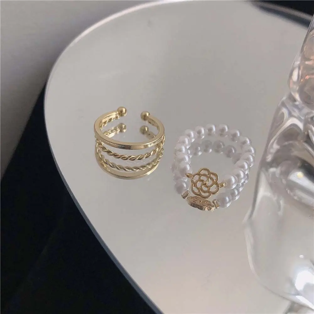 

Luxury Cool Korean Style Gift Fashion Accessories Gold Camellia Rings Women's Ring Finger Jewelry Opening Rings