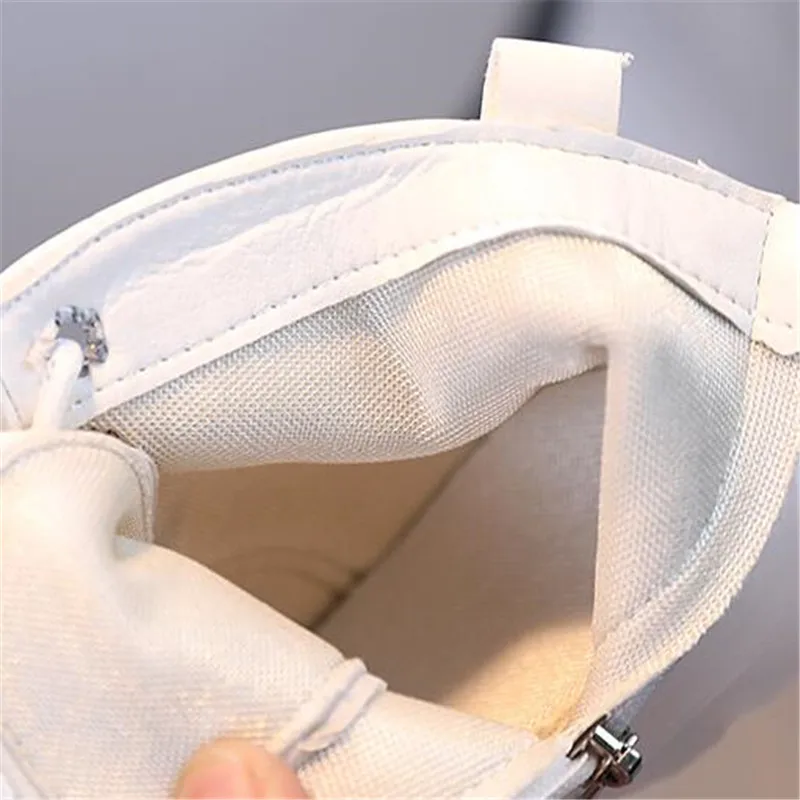 Белые детские ботинки на платформе дышащие молнии Детские ботильоны короткие