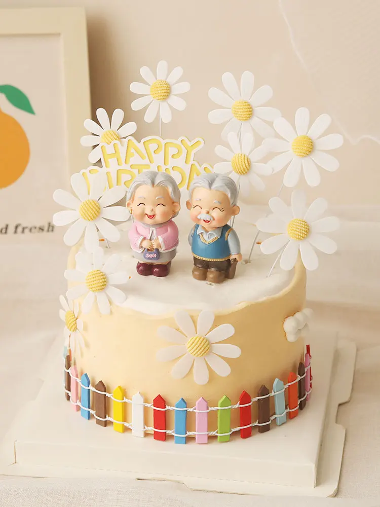 

Parents Happy Birthday Cake Topper Baking Ornament Grandparents Favor Gift Acrylic Daisy Flower Cupcake Plug-in Dessert Supplies