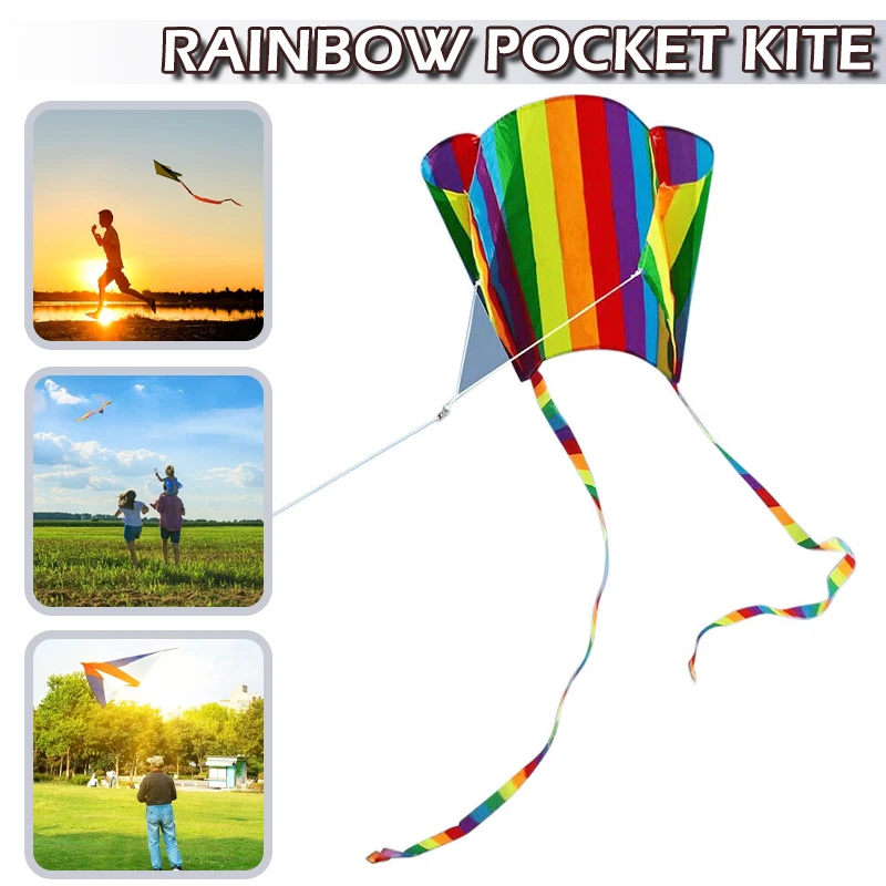 

New 1pc Colorful Parafoil Design Kite Mini Software Long Tail Rainbow Flying Kites Toy Children Adults Outdoor Toys