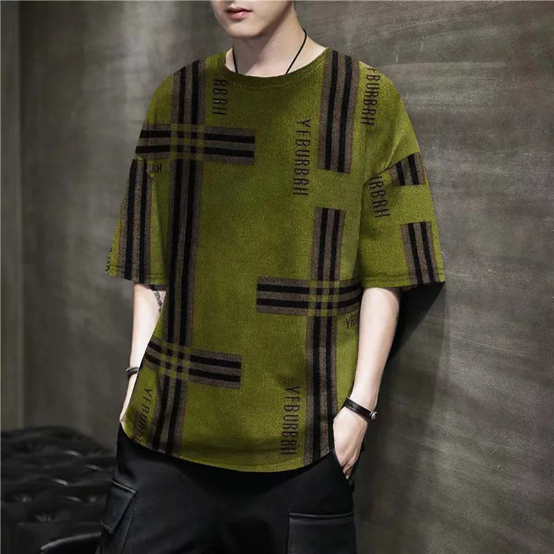 

Fashion Printed O-Neck Korean Striped T-Shirt Men's Clothing 2023 Spring New Loose Casual Tops Short Sleeve Oversized Tee Shirt