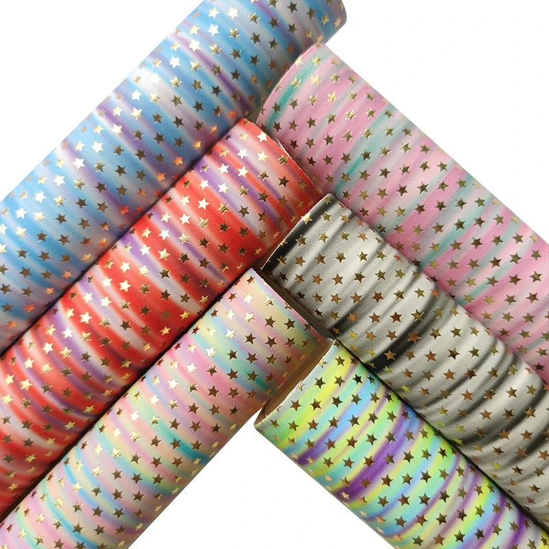 

Colorful Rainbow Stripe Mermaid Printed Vinyl Metallic Faux Artificial Leather Fabric for Making Shoe/Bag/Hair Bow/Deco